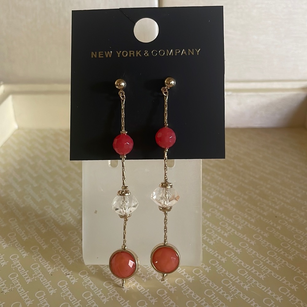 NWT Coral and Crystal Drop Earrings